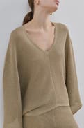 MANGO Metallic V-Neck Long Sleeve Knit Top