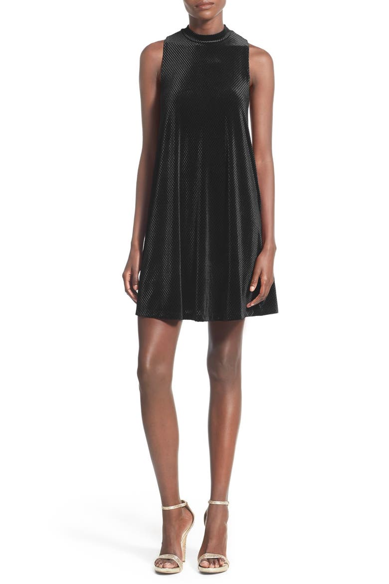 Mock Neck Velvet Shift Dress, Main, color, BLACK