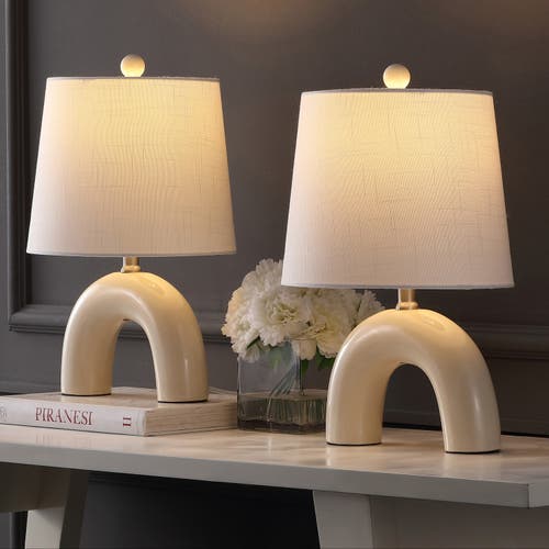 Jonathan Y Zadie 17.75" Scandinavian Minimalist Ceramic Arch Led Table Lamp