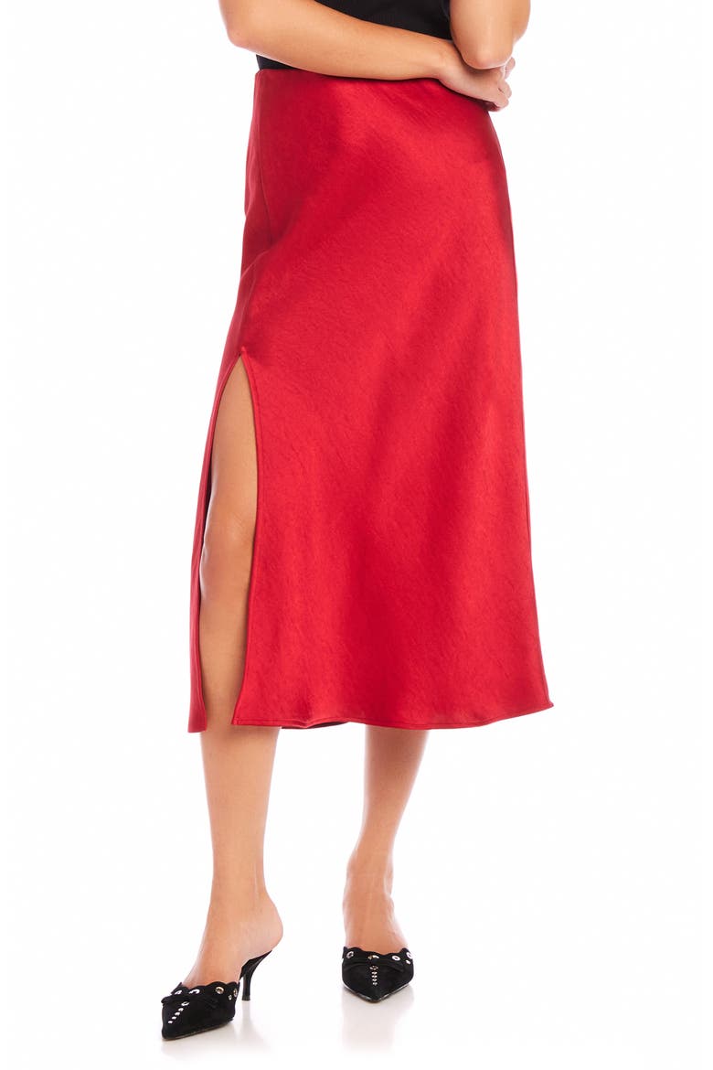 Brielle Satin Midi Skirt, Main, color, CHERRY