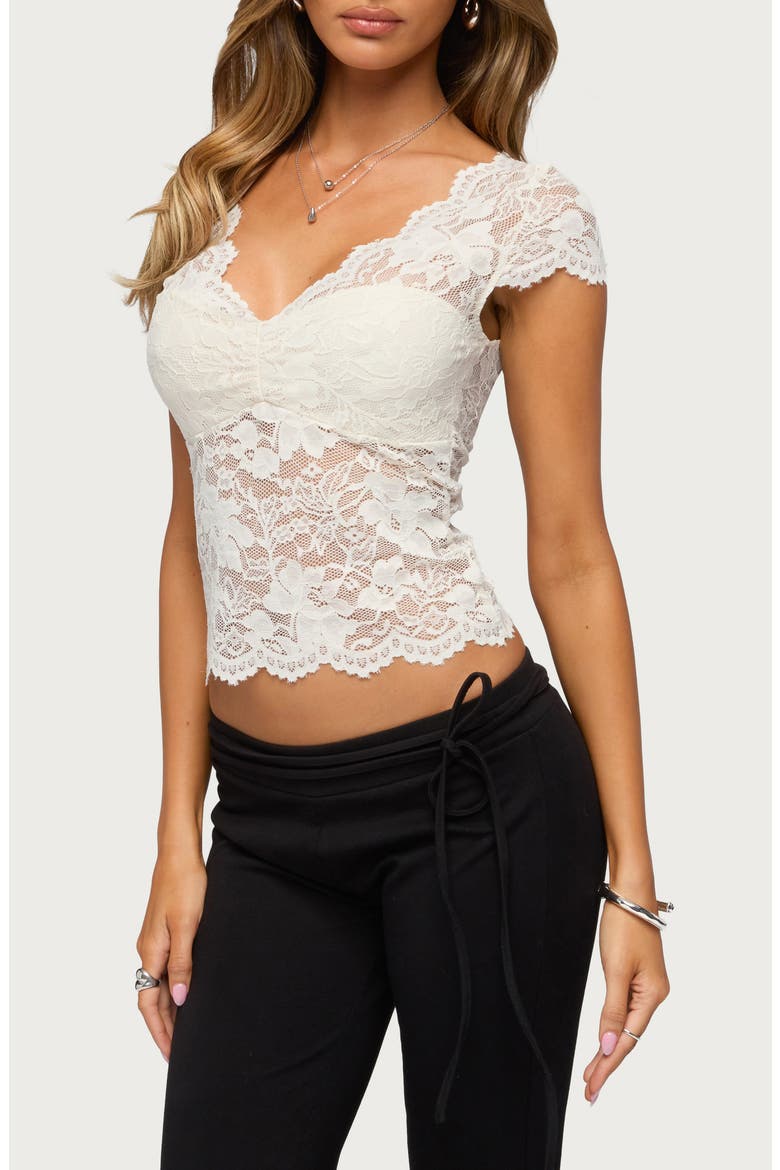 Elza Scallop Sheer Lace Crop Top, Alternate, color, CREAM