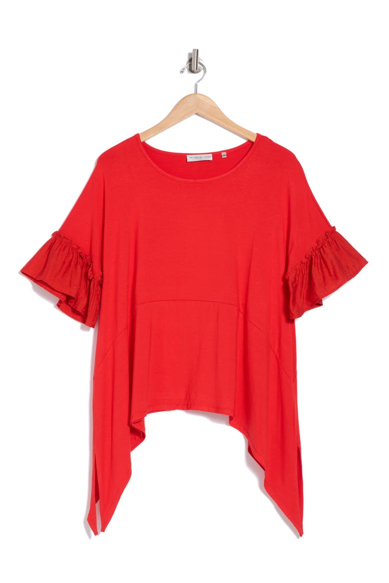 Ruffle Short Sleeve Sharkbite Hem Top, Alternate, color, RED