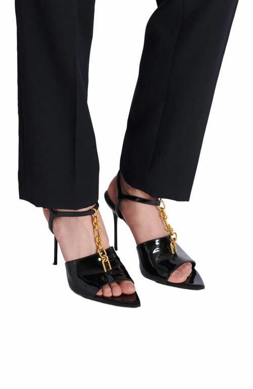 Balmain Sync Patent Leather Chain T-strap Stiletto Sandals