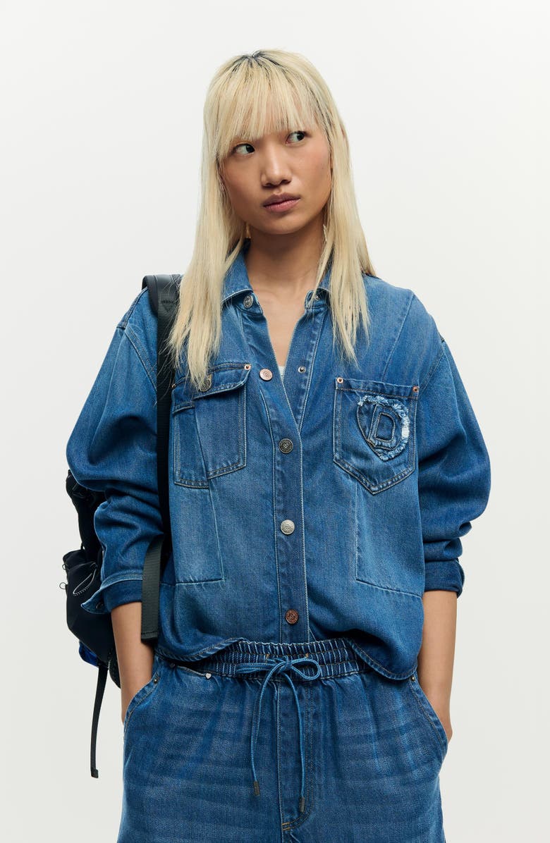 Desigual Drawstring Wide Leg Jeans, Alternate, color, Medium Blue