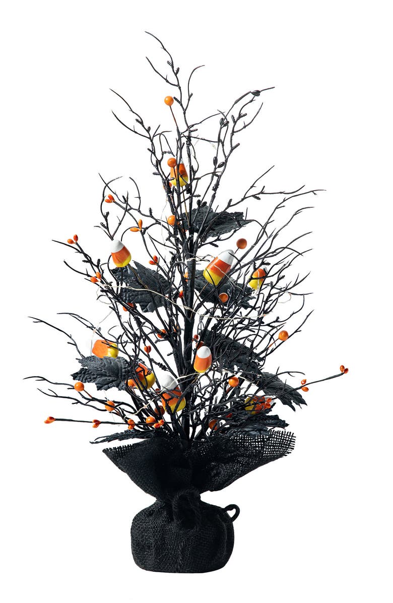 Glitzhome 21"H Lighted Halloween Candy Corn Berries Table Tree, Alternate, color, Black