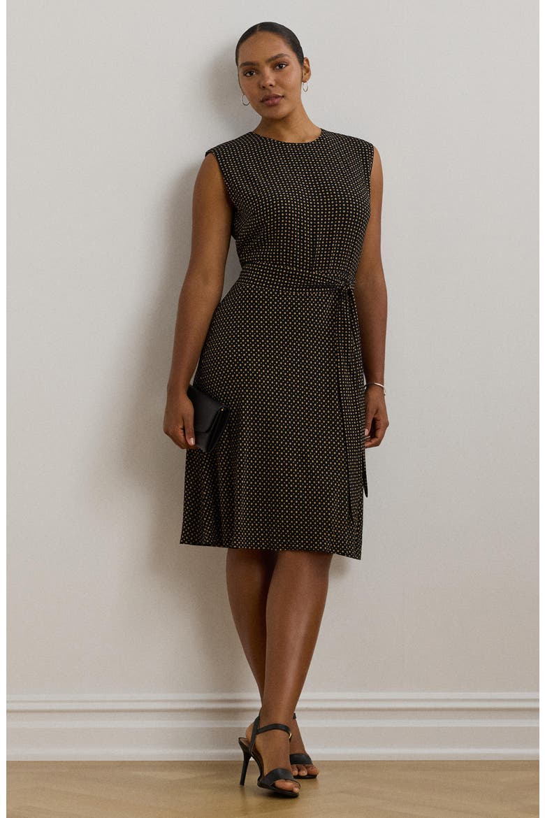 Geo Print Sleeveless Crepe Dress, Alternate, color, BLACK/ TAN