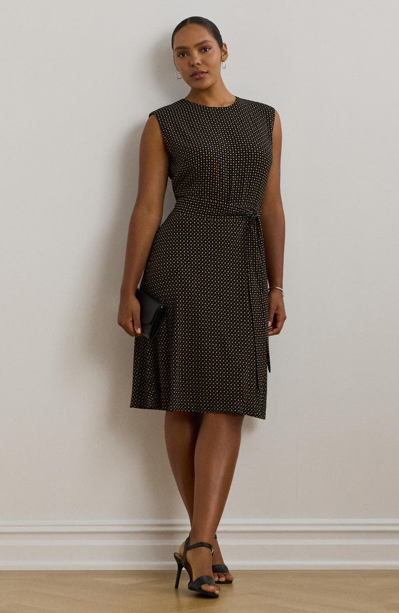 Lauren Ralph Lauren Geo Print Sleeveless Crepe Dress, Alternate, color, Black/ Tan