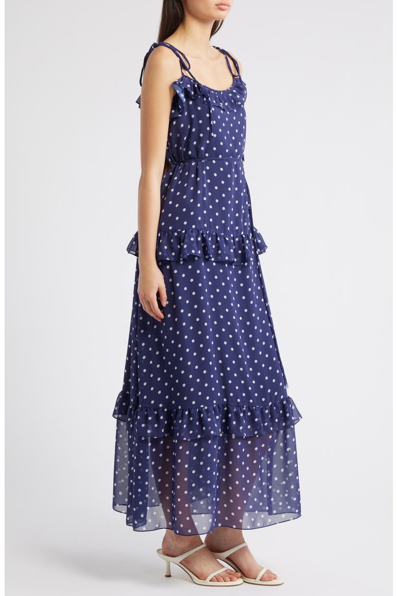 Polka Dot Tiered Maxi Dress, Alternate, color, NAVY IVORY