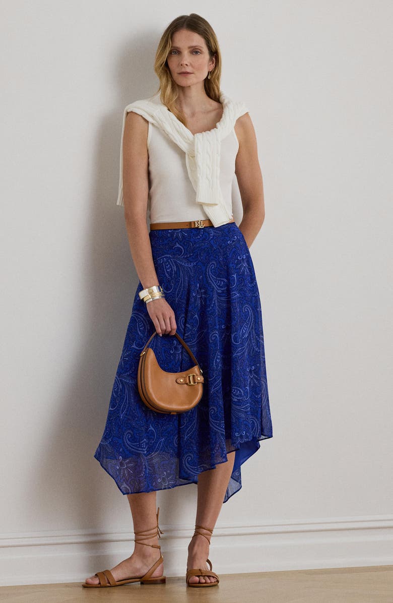 Lauren Ralph Lauren Paisley High Low Midi Skirt, Alternate, color, Blue/ Multi