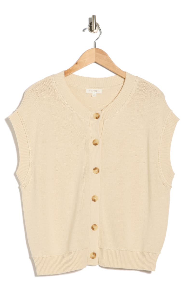 Blu Pepper Cap Sleeve Button Front Cardigan, Main, color, Cream
