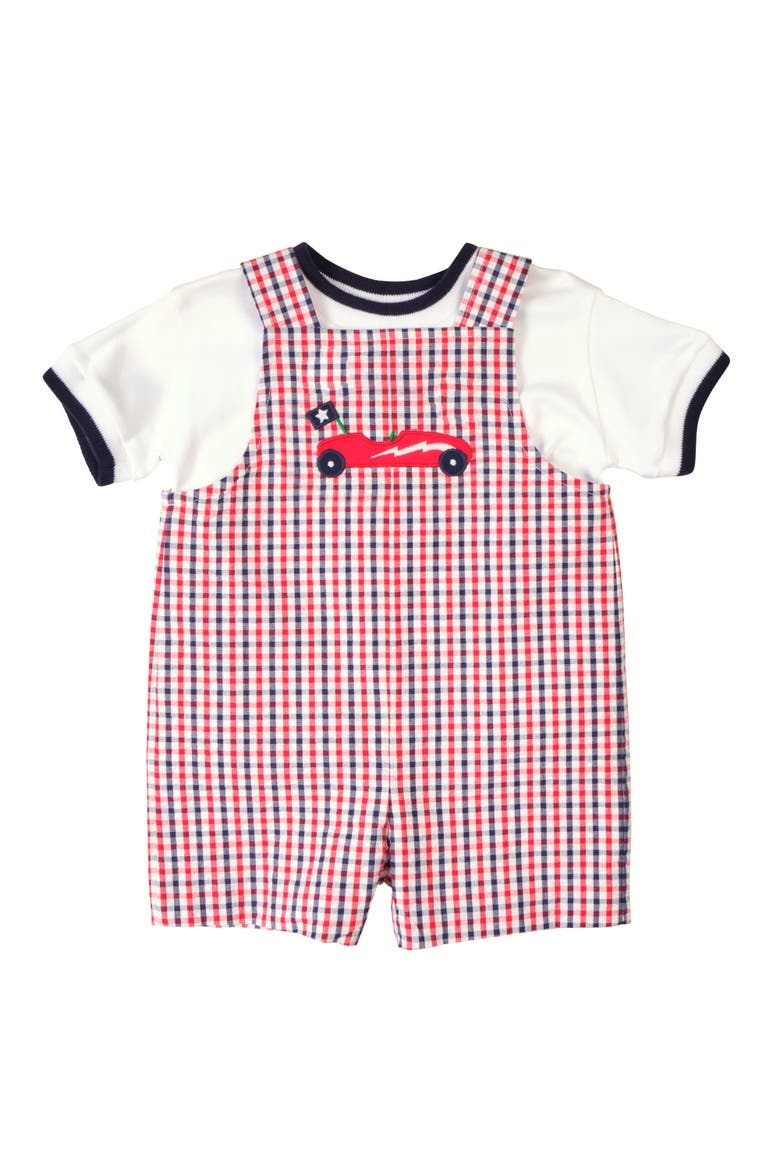 Plaid Seersucker Shortall With Derby Car, Alternate, color, Navy/White/Red