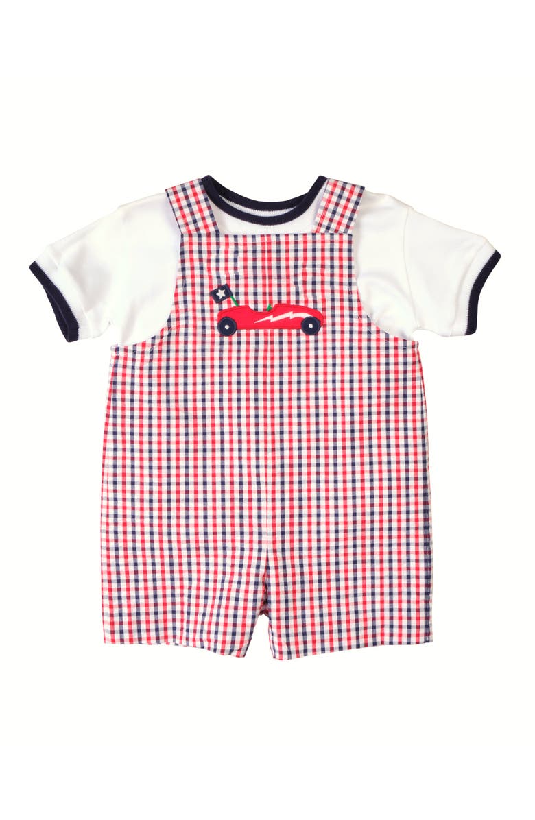 Florence Eiseman Plaid Seersucker Shortall With Derby Car, Alternate, color, Navy/White/Red