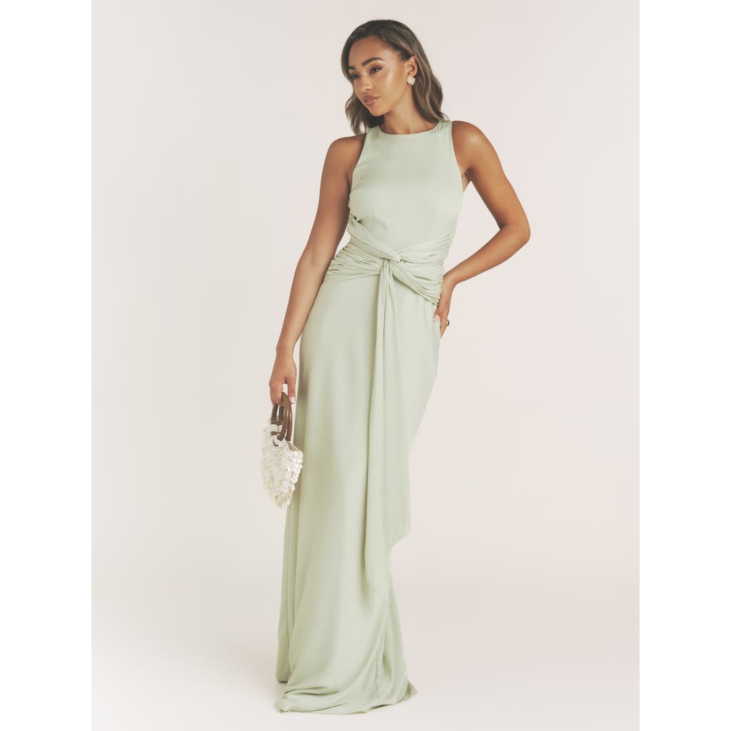 Six Stories Abigail Halter Neck Knot Detail Dress in Sage  product