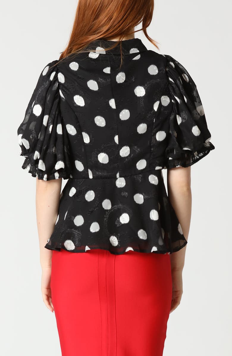 GRACIA Polka Dot Puff Sleeve Button-Down Top, Alternate, color,