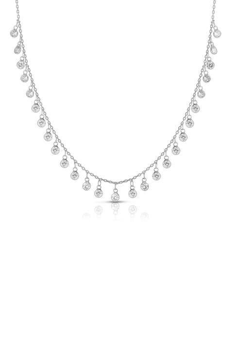 14K Gold Plate Sterling Silver CZ Dangle Chain Necklace