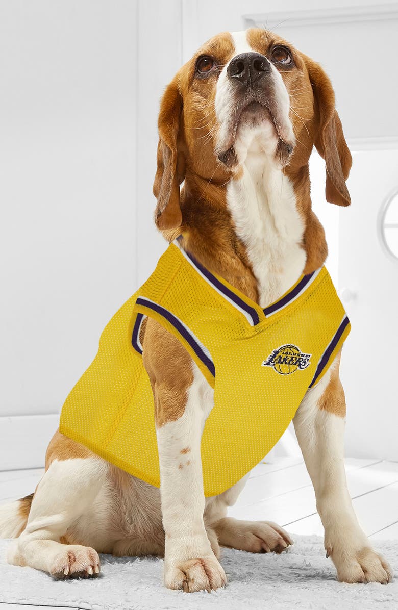 PETS FIRST LA Lakers Basketball Mesh Dog Jersey, Alternate, color, Yellow