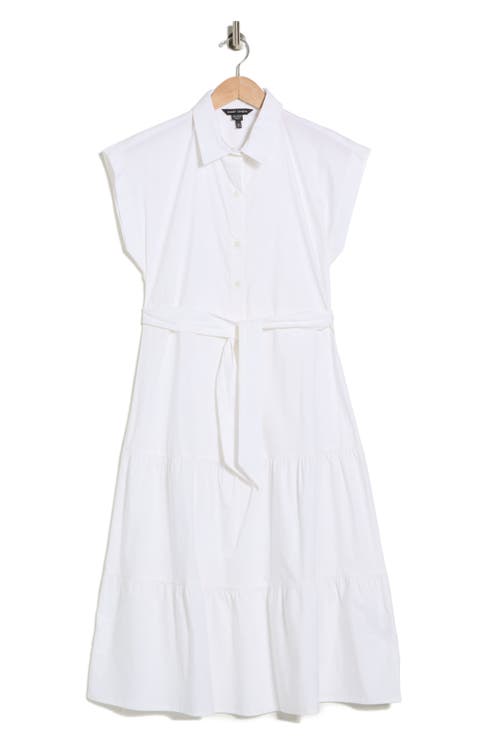 Tie Waist Stretch Cotton Shirtdress