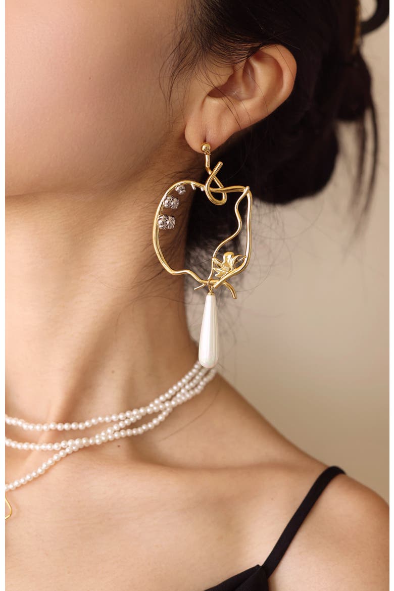 Lily of the Valley Earrings, Alternate, color, Gold & White