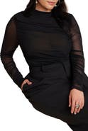 ELOQUII Shirred Sheer Top