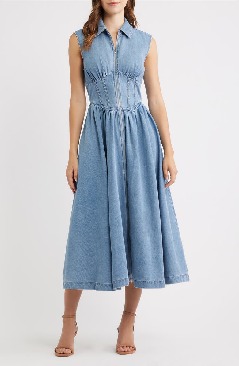 FREEMARKET Denim MIdi Dress, Main, color, Denim