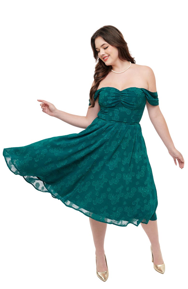 Unique Vintage 1950s Off Shoulder Flare Dress, Main, color, 