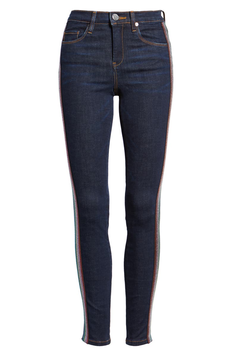 BLANKNYC The Bond Metallic Side Stripe Skinny Jeans, Alternate, color,