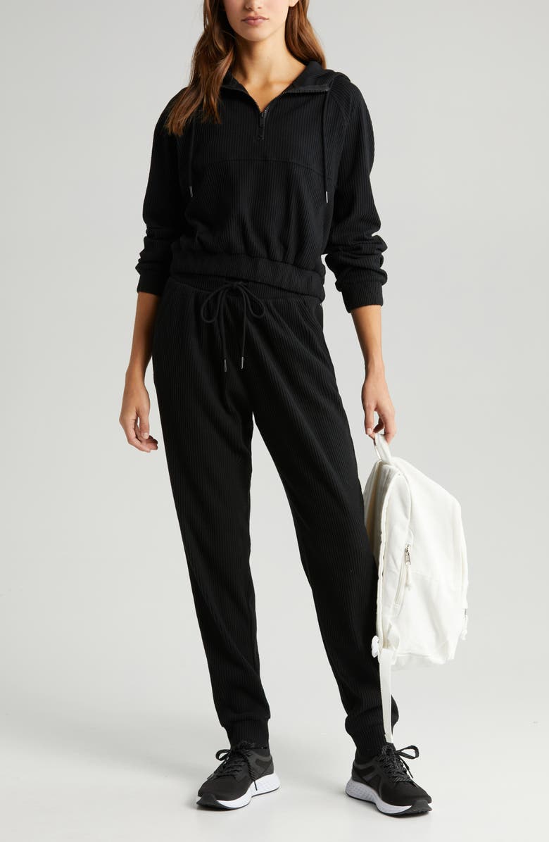 Zella Cozy Rib Half Zip Hoodie, Alternate, color, 