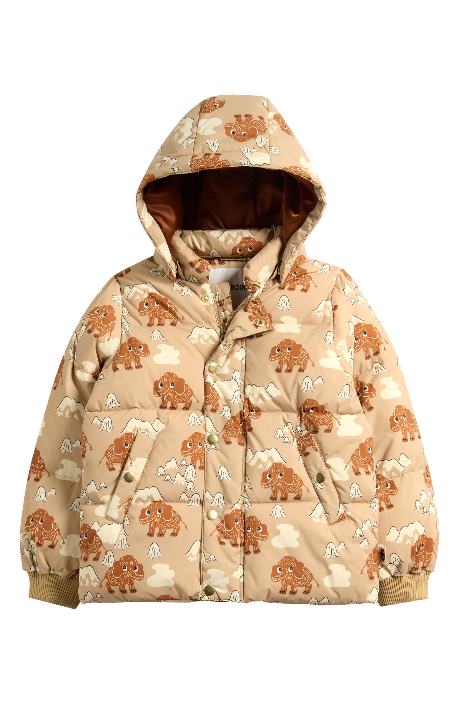 Mini Rodini Kids' Mammoth Print Puffer Jacket with Removable Hood ...