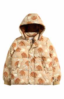 Mini Rodini Kids' Mammoth Print Puffer Jacket with Removable Hood