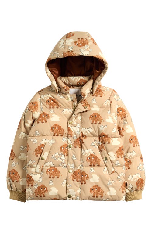 Mini Rodini Kids' Mammoth Print Puffer Jacket With Removable Hood In Nude