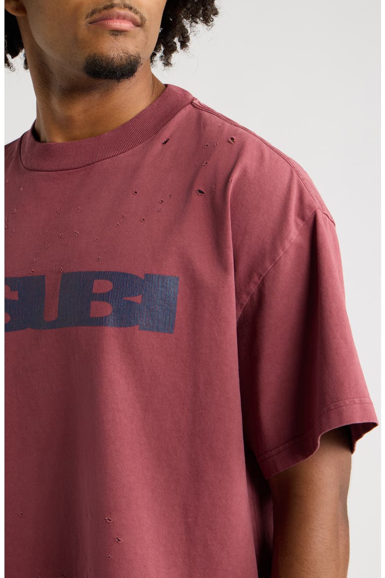 Blasted Ekcess Distressed Cotton T-Shirt, Alternate, color, BURGUNDY