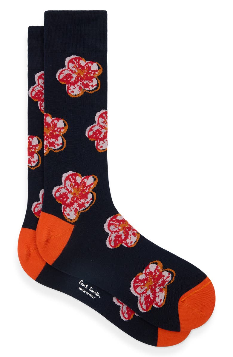 Paul Smith Zine Floral Dress Socks, Main, color, Navy