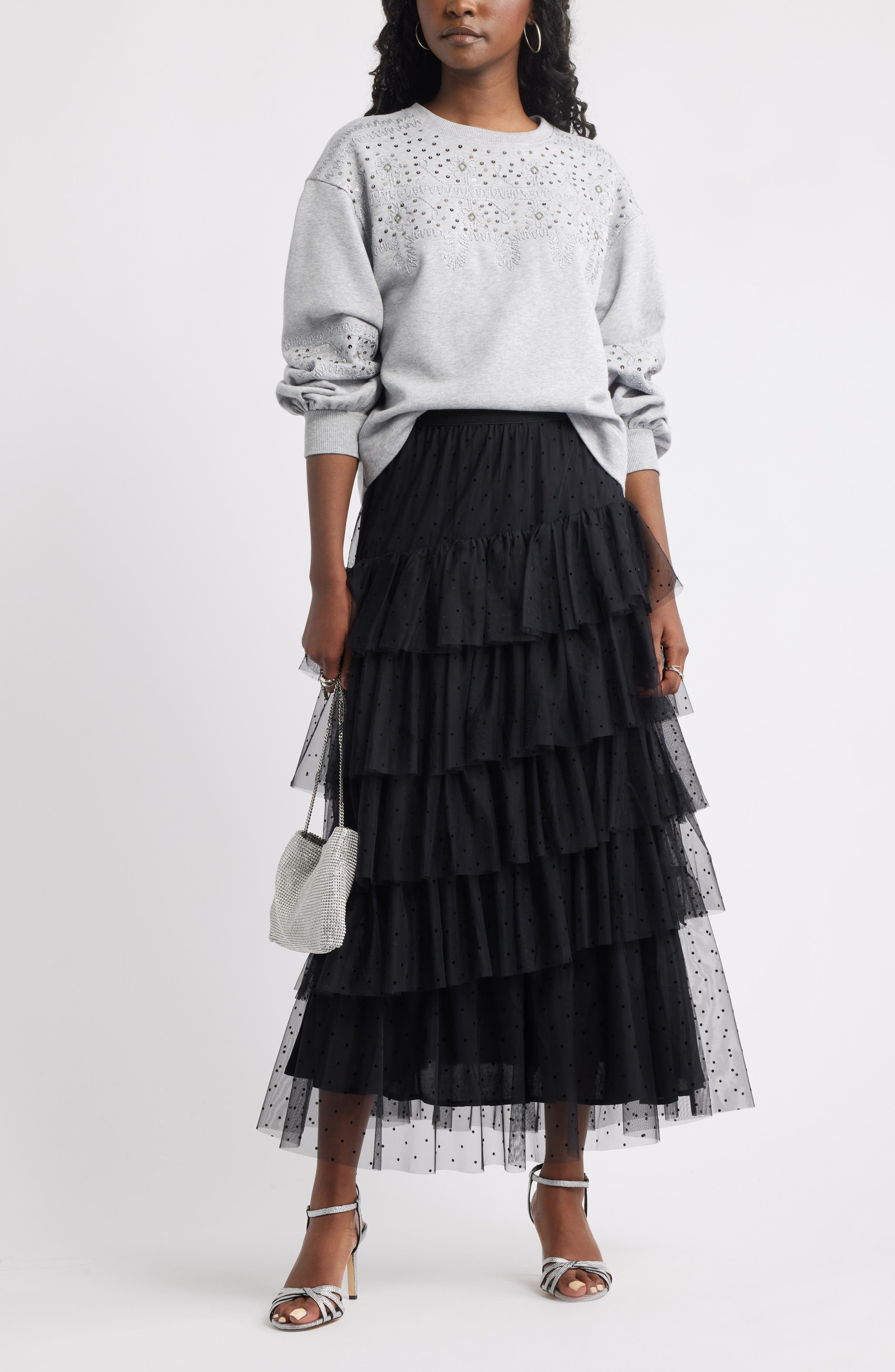 Flock Dot Tiered Tulle Maxi Skirt - image 2