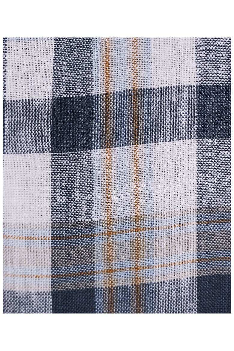 Traditional Fit Short Sleeve Linen Shirt, Alternate, color, Light Indigo Blue/Tan Plaid