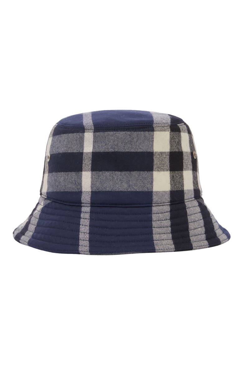 Check Wool Flannel Bucket Hat (Nordstrom Exclusive), Main, color, DARK CHARCOAL BLUE
