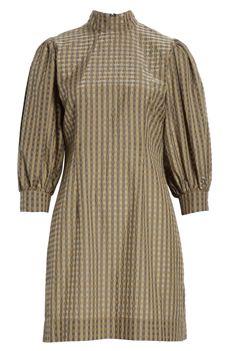 Ganni Short Check Seersucker Dress, Alternate, color,