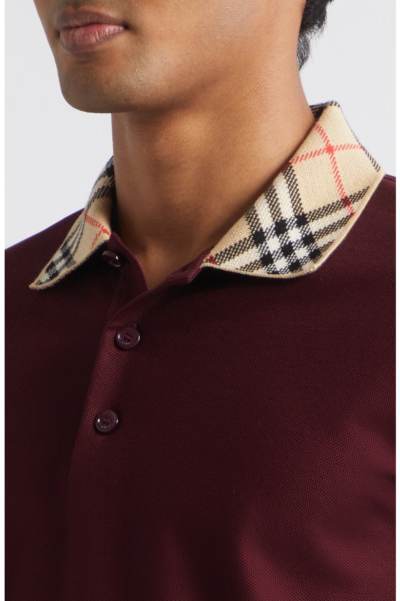 Evan Check Collar Cotton Piqué Polo, Alternate, color, VINEYARD RED