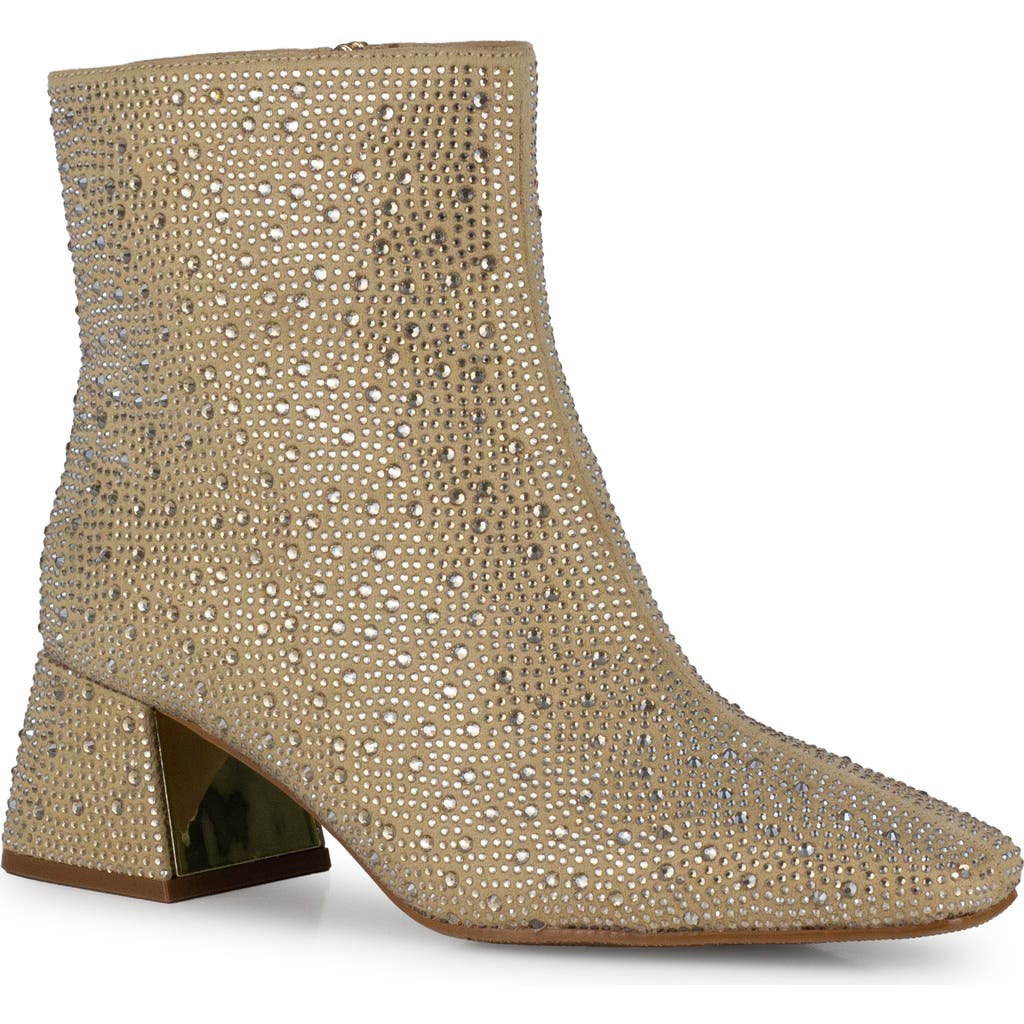 Lady Couture Rhinestone Block Heel Bootie In Gold