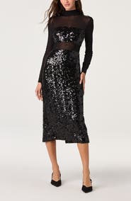 ASTR the Label Daja Sequined Mock Neck Long Sleeve Midi Dress