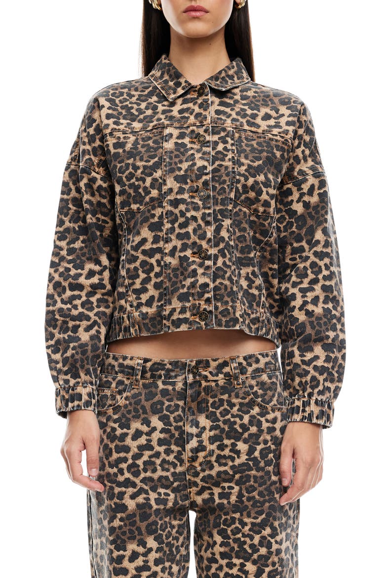 Carmela Leopard Print Denim Jacket, Main, color, LEOPARD