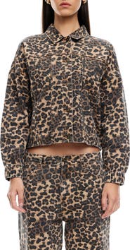 LIONESS Carmela Leopard Print Denim Jacket