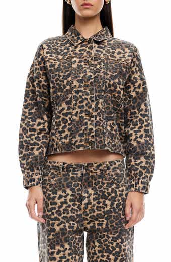LIONESS Carmela Leopard Print Denim Jacket