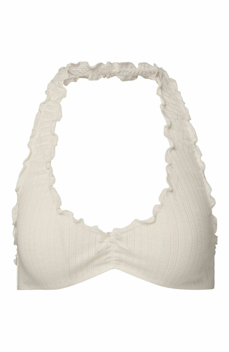 WeWoreWhat Ruffle Halter Bra, Main, color, Ivory