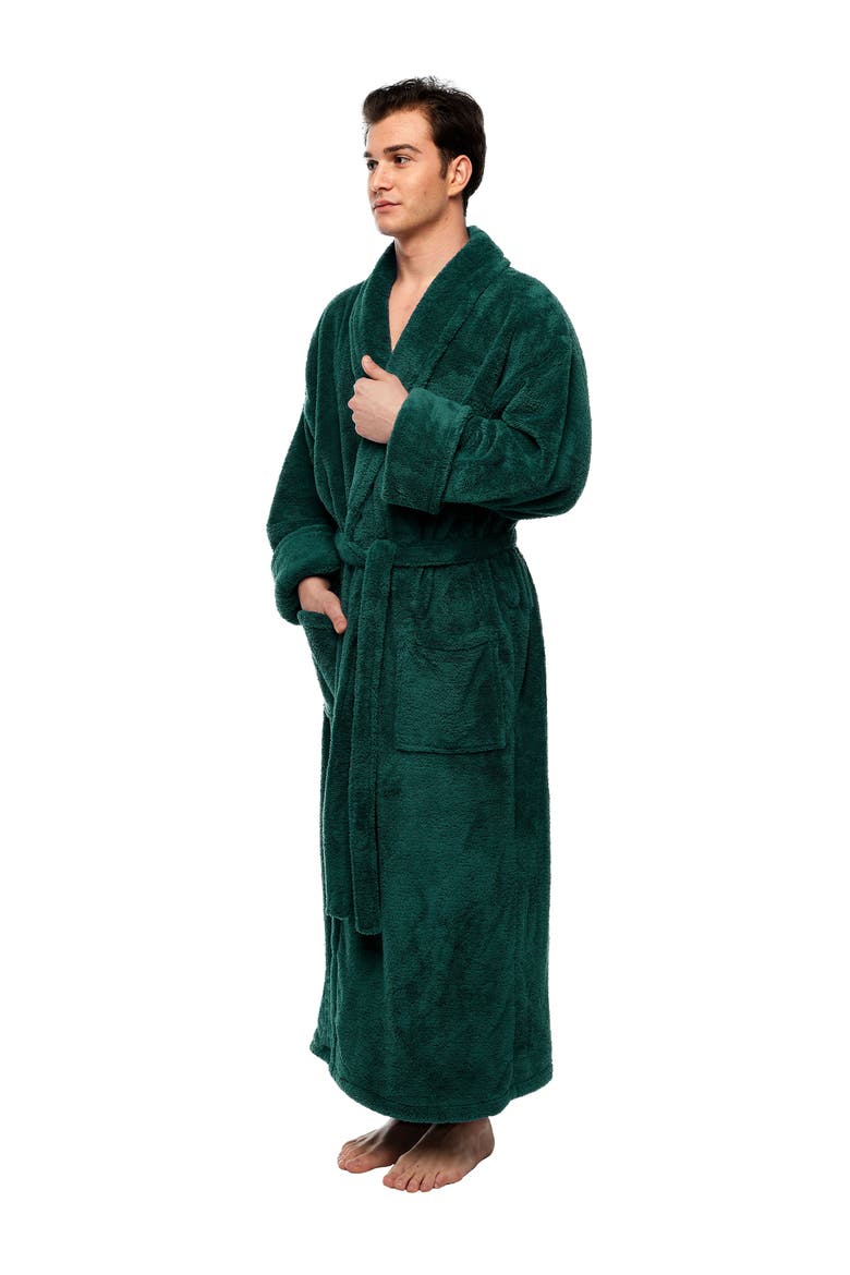 Mens Shawl Collar Long Fleece Bathrobe, Alternate, color, Forest Green