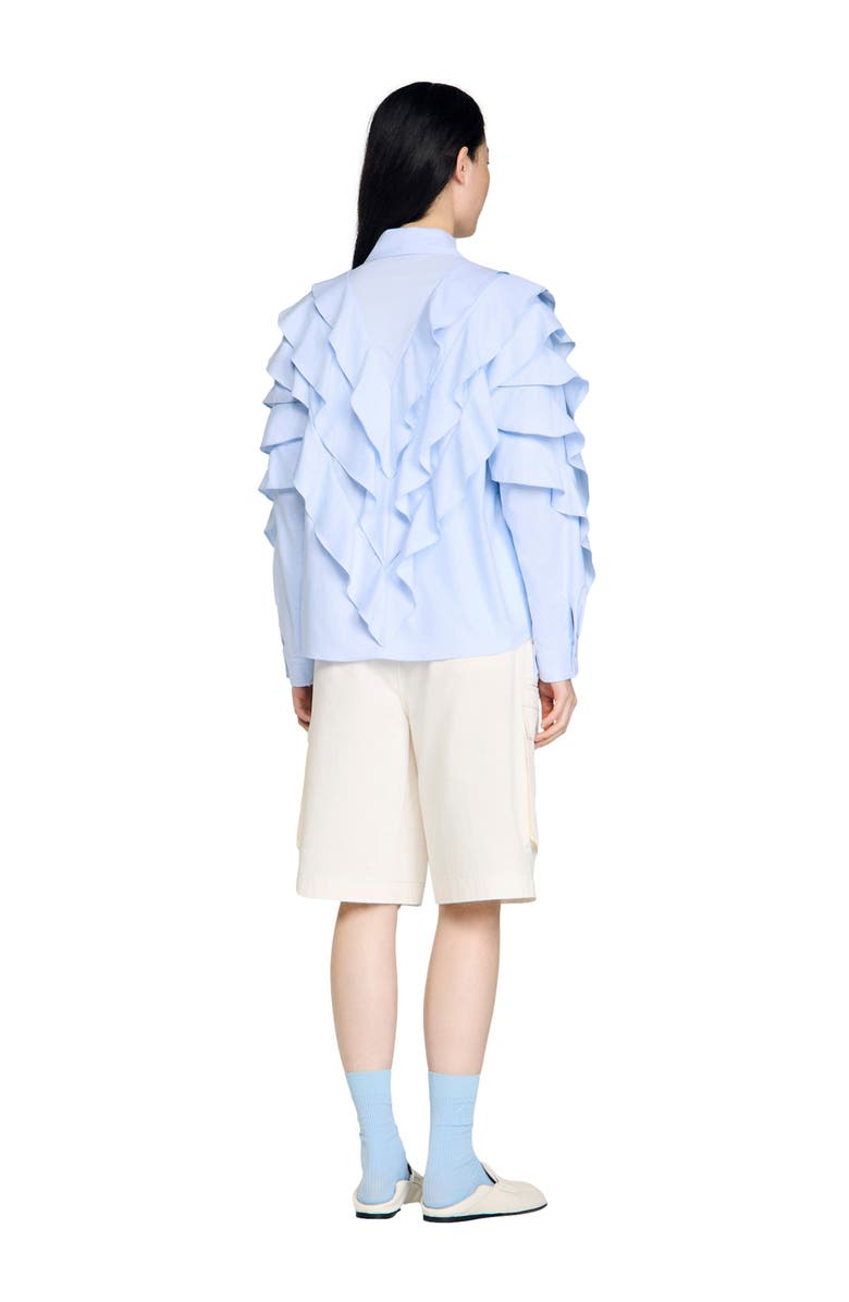 SANDRO Ruffled cotton shirt, Alternate, color, Sky Blue