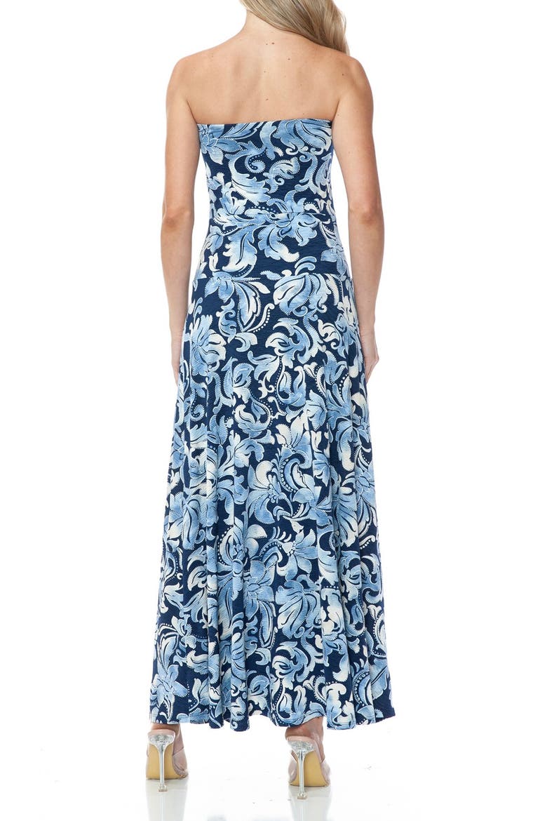 Printed Strapless Maxi Dress, Alternate, color, BLUE MULTI