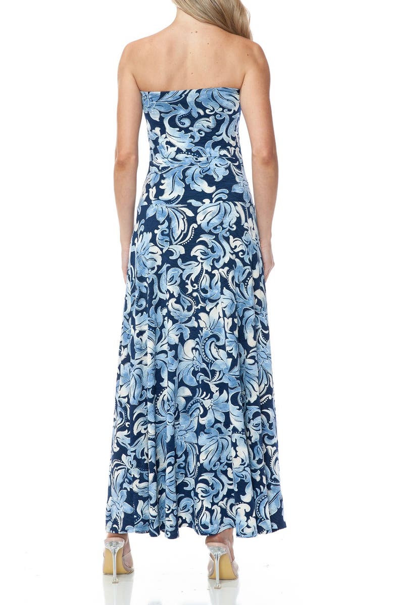 O.L. Printed Strapless Maxi Dress, Alternate, color, Blue Multi
