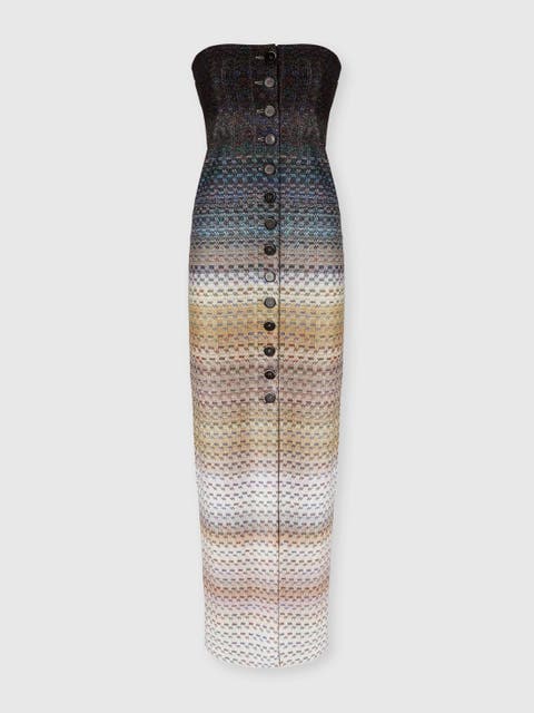 Long Strapless Viscose Dress With Lamé Threads