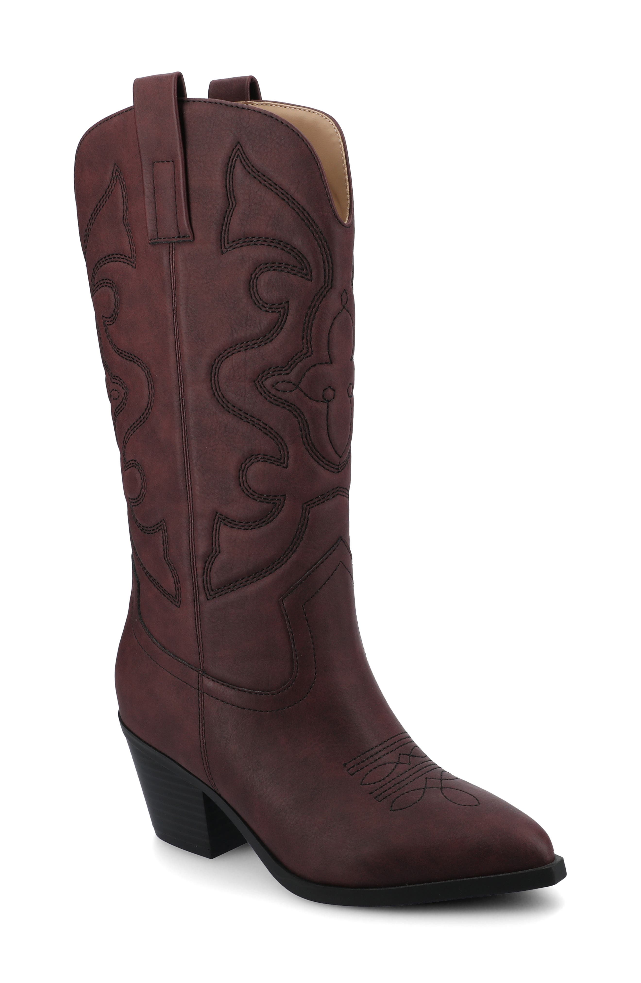 Journee Collection Chantry Western Boot, Main, color, Oxblood