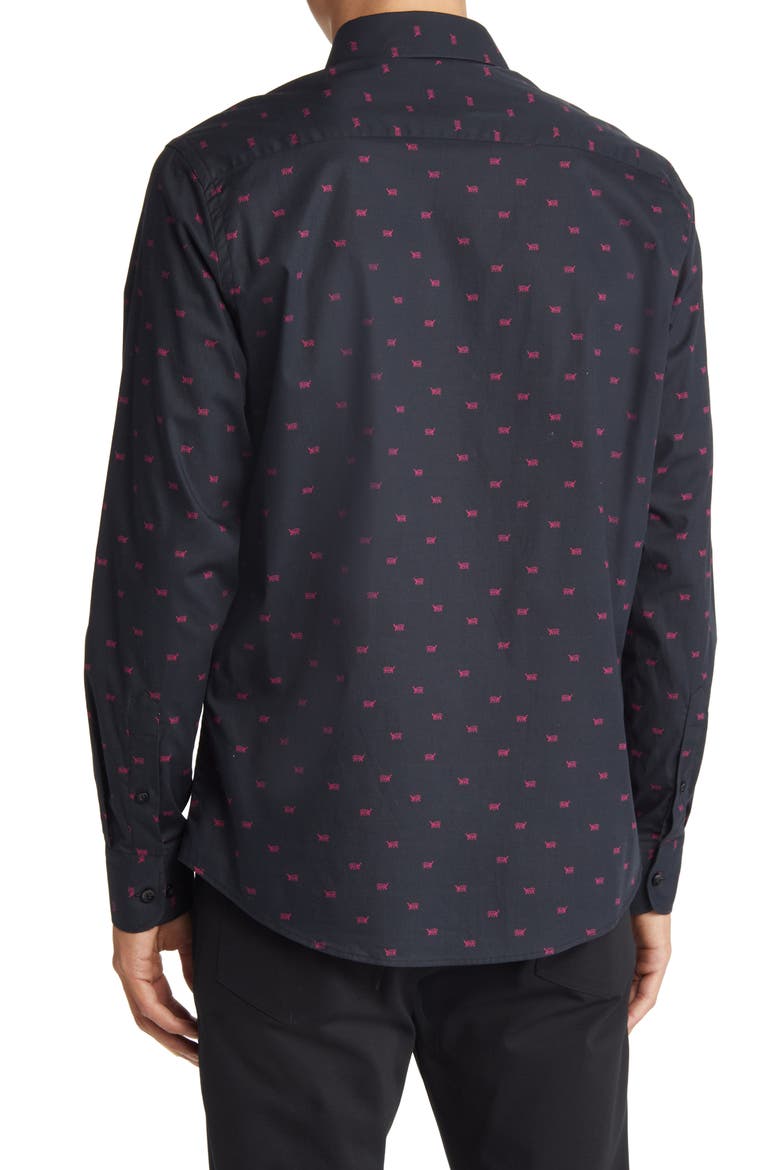 Men's Tiger Print Stretch Cotton Button-Up Shirt, Alternate, color, BLACK